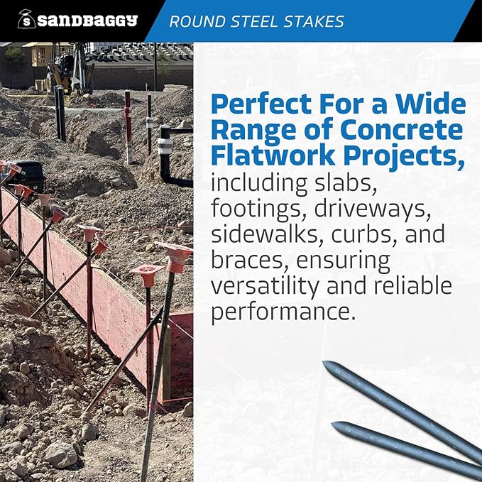 Sandbaggy Round Steel Concrete Form Stakes with Nail Holes - Rust Resistant Coating - Removable, Reusable (20, 3/4 in X 24 in)-Ruum Studio Home