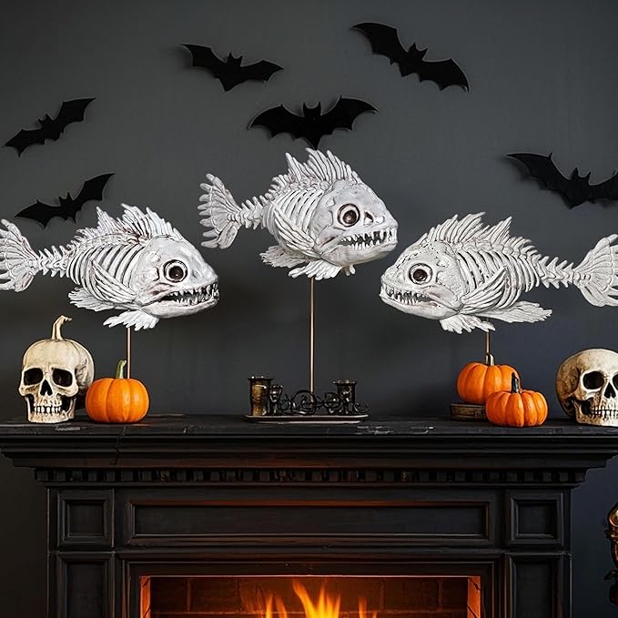 DR.DUDU 3 Pack Skeleton Fish Halloween Decor, Animals Skeleton Decorations Plastic Skull Fish Bones Figure Decor for Outdoor Indoor Bedroom Tank Party Props-Ruum Studio Home