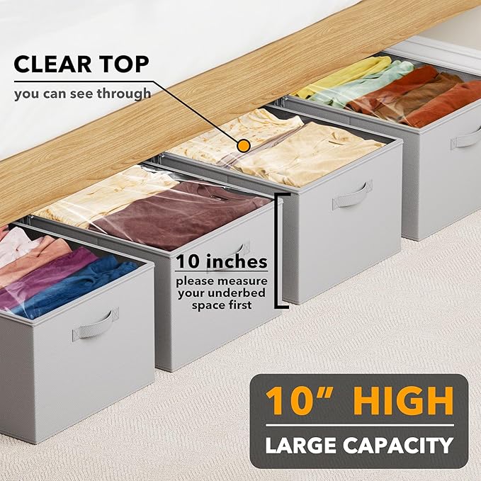 SpaceAid 4 Pack 10" High Under Bed Storage Containers, Large Underbed Storage Organizer Bins with Lids for Bedroom, Dorm, Clothes, Closet Organization, Bed Sheets and Blankets (Gray)-Ruum Studio Home
