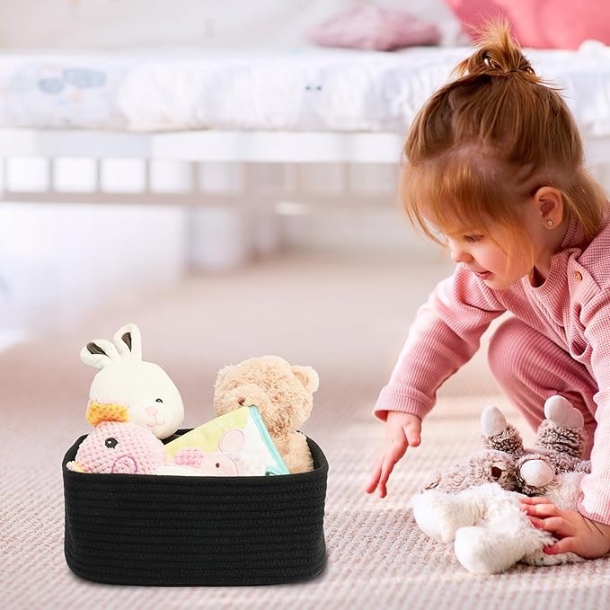Small Woven Storage Baskets 12“X8”X5“ Decorative Rope Bins for Organizing Shelves, Closets, and Toys, Empty Gift Baskets, Cute Organizer Basket for Home and Office (black, regular)-Ruum Studio Home