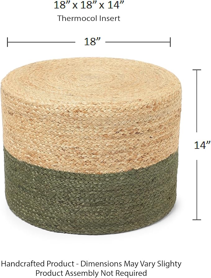 REDEARTH · Cylindrical Pouf Foot Stool Ottoman - Jute Braided Pouffe Poof Accent Sitting Footrest for Living Room, Bedroom, Nursery, Patio, Lounge & Other Rooms (Natural Olive, 18"x18"x14")-Ruum Studio Home