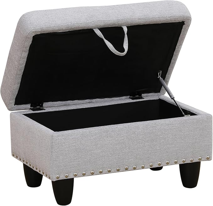 Ottoman Rectangular Storage Ottoman Bench, Flannel Footrest Stool Footstool with Lid for Living Room, Bedroom, Entryway, Gray White, 28.5"x19"x17.5"-Ruum Studio Home