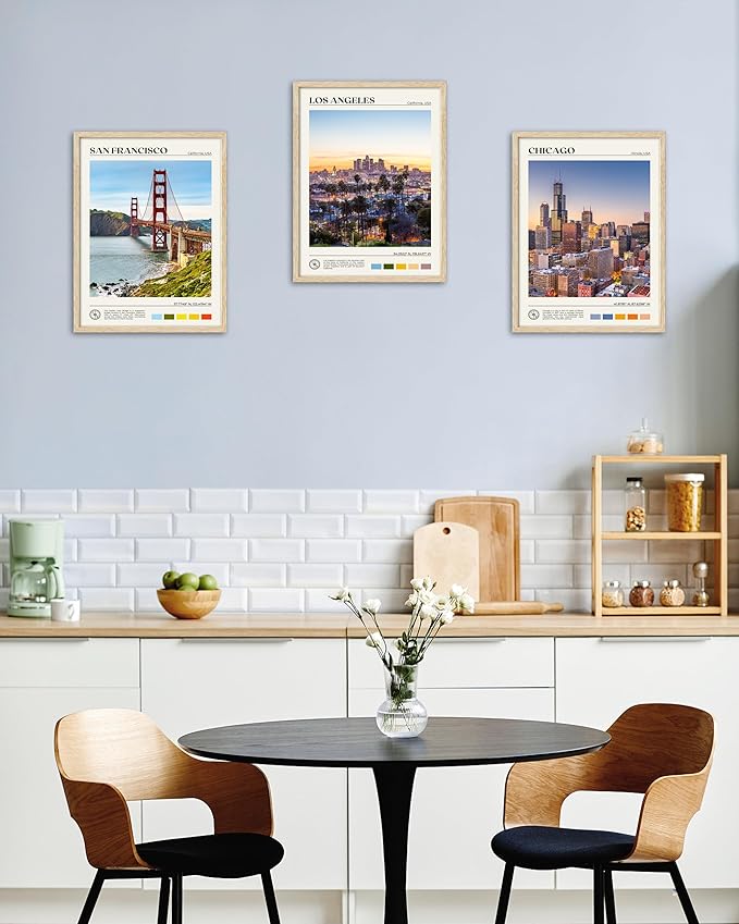 HesenDot Natural OAK Wood Chicago Cityscape Framed Wall Art,12x16in City Skyline Canvas Wall Print,Modern Urban Landmark Wall Decor for Living Room,Bedroom,Office Gallery Gifts Set of 1-Ruum Studio Home