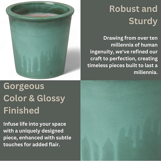 Emissary Round Stoneware Planter (Parent SKU 12012) (Green, 10" D x 10" H)-Ruum Studio Home