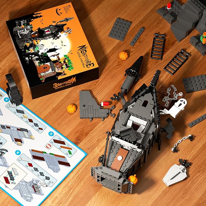 Mini Bricks Haunted Graveyard House Building Set - 1092 PCS Halloween Spooky Construction Toy Kit for Kids & Adults (Not Compatible with )-Ruum Studio Home