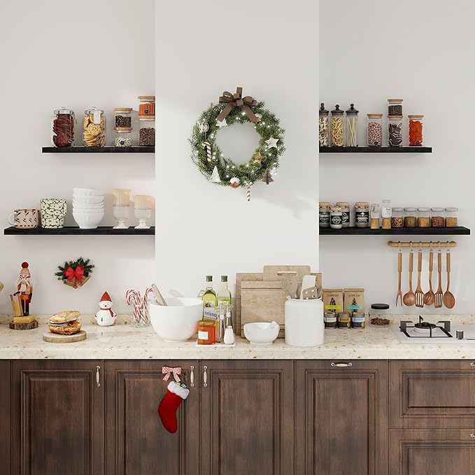 Fun Memories Floating Shelves for Wall, 30" Rustic Wood Deep Wall Mounted Shelves with Invisible Brackets for Decor & Storage, Floating Shelf for Living Room, Bathroom (Black, Set of 2)-Ruum Studio Home