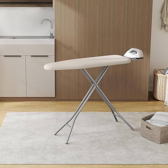 Yaheetech Foldable Ironing Board, Heavy Duty Iron Board with 9 Adjustable Heights, 4 Layer Cover and Safety Iron Rest, 52X14 Compact and Space Save Iron Board for Home Laundry Room Use, Beige-Ruum Studio Home