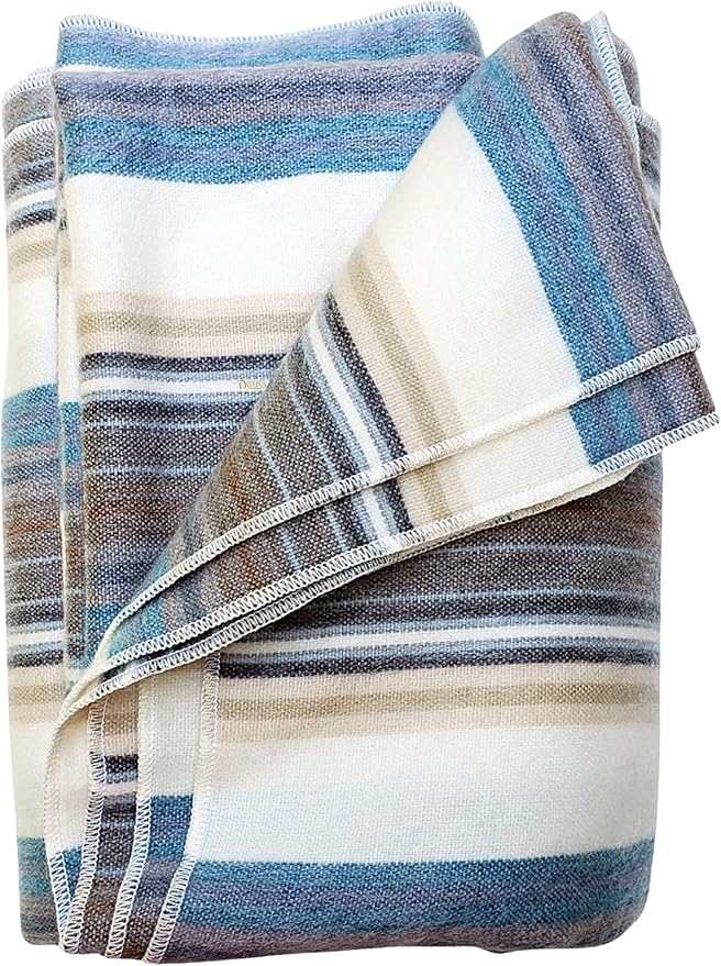 Alpaca Wool Throw Blanket | Super Soft, Lightweight, Breathable and Hypoallergenic | Non-Itchy or Scratchy (Blue White Varicolored, Queen (U.S. Standard))-Ruum Studio Home