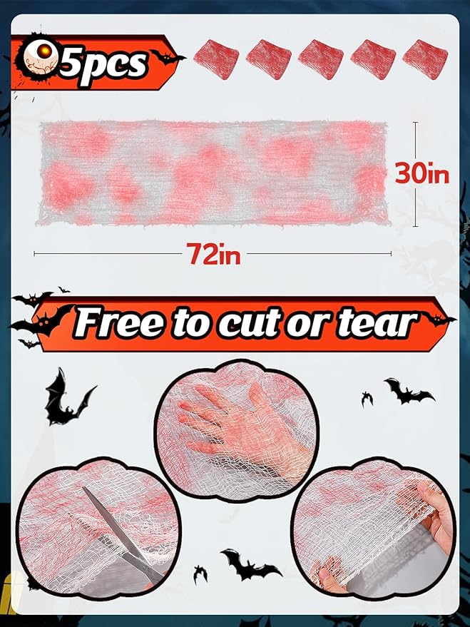 5Pcs Halloween Blood Red Creepy Cloth- Spooky Gauze Fabric Cloth for Haunted Horror House Halloween Party Doorway Outdoors Decoration (30" ×72")-Ruum Studio Home
