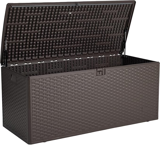 Amazon Basics Outdoor Patio Storage Box 150 Gallon Deck Box, Waterproof and Weather-resistant, Furniture Cushions Garden Tools, Brown-Ruum Studio Home
