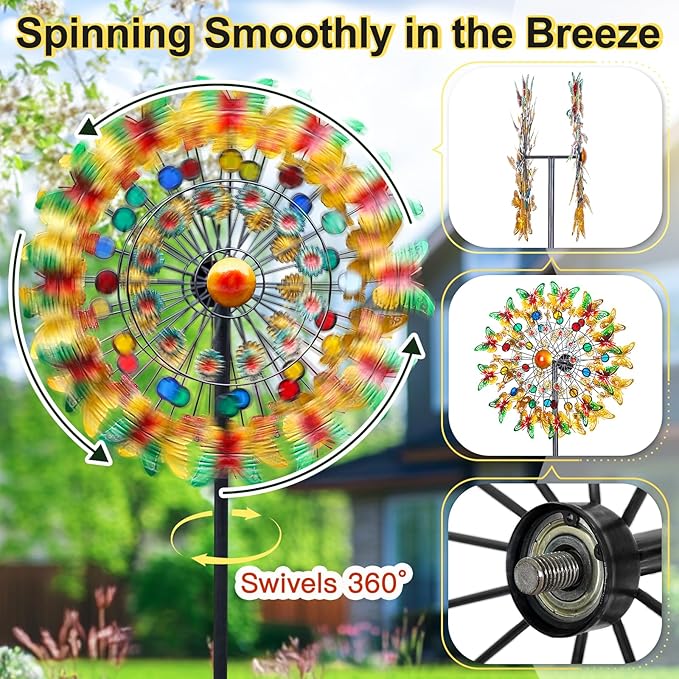 Lairander Butterfly Outdoor Wind Spinners, 84'' Large Garden Wind Spinner, Metal Yard Art Wind Sculptures & Spinners, Garden Decor for Outside Yard Ornaments Clearance Gift for Family-Ruum Studio Home