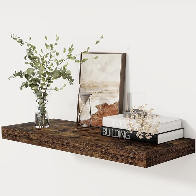 Floating Shelves 30 Inch Long, 12 Inch Deep Floating Shelf for Books, Rustic Wood 30 x 12 Storage Shelves for Wall Storage & Display, Thicked Wall Shelf for Kitchen, Living Room, Rustic Brown, 1 Pack-Ruum Studio Home