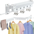 Clothes Drying Rack Wall Mounted, Retractable Space-Saving Foldable Laundry Drying Rack for Indoor & Outdoor Use - Laundry Rooms, Bathroom & Balconies,Includes 10 Clothespins(White)-Ruum Studio Home