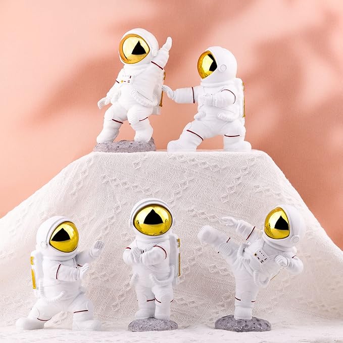 Astronaut Figurine,Astronaut Decor,Kung Fu Astronaut Figure Sculpture Spaceman Décor,Sculptures Home Décor,White Gold Shelf Decoration,Table Decor,Cute Mini Space Figure Ornament Decorative Astronaut-Ruum Studio Home