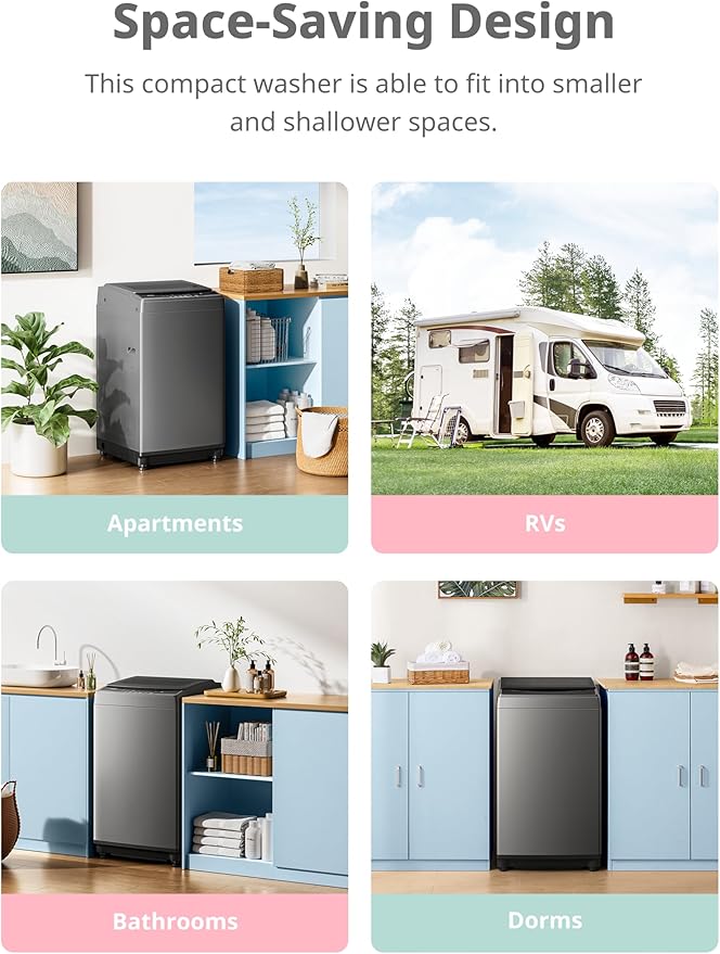 COMFEE’ 1.6 Cu.ft Portable Washing Machine, 11lbs Capacity Fully Automatic Compact Washer with Wheels, 6 Wash Programs Laundry Drain Pump, Ideal for Apartments, RV, Camping, Magnetic Gray-Ruum Studio Home