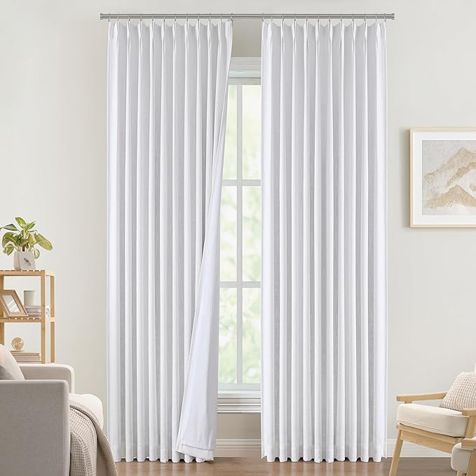 Vision Home White Pinch Pleated Full Blackout Curtains Thermal Insulated Window Curtains 120 inch for Living Room Bedroom Room Darkening Pinch Pleat Drapes with Hooks Back Tab 10 FT 60" Wx120 Lx1-Ruum Studio Home