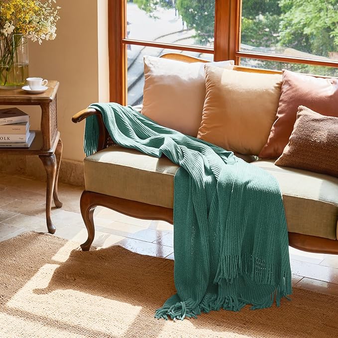 lifein Throw Blanket for Couch, Soft Boho Decor Bed Throw,Cozy Blue Chenille Knitted Small Farmhouse Lightweight Throw for Spring(Aqua,50 * 60")-Ruum Studio Home