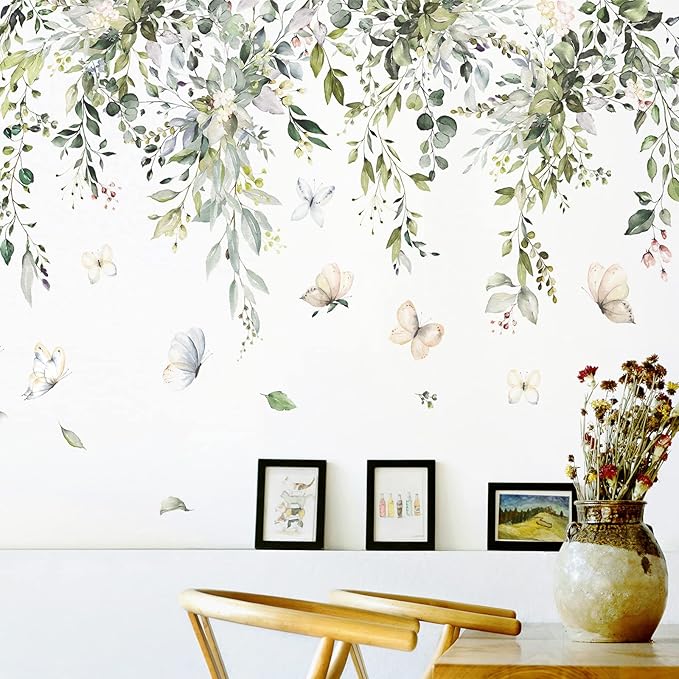 Amaonm Creative Removable Rainforest Plants Wall Decals Hanging Green Leaves and Vines Wall Stickers 3D Home Wall Corner Background Decoration Decor for Kids Girls Bedroom Nursery Offices Living Room-Ruum Studio Home