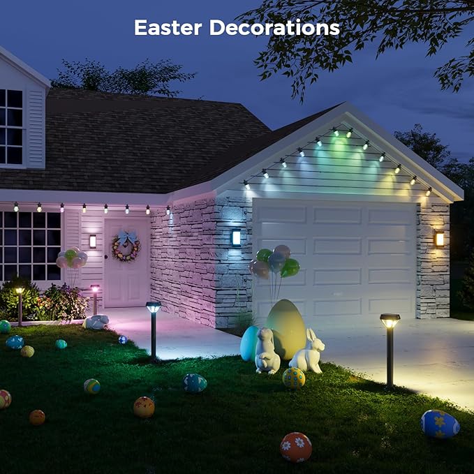 XMCOSY+ Smart Solar Lights Outdoor with Motion Sensor, 150LM APP Control RGBCW Color Changing Garden Lights Solar Powered for Yard Pathway Landscape, Waterproof, 4 Pack-Ruum Studio Home