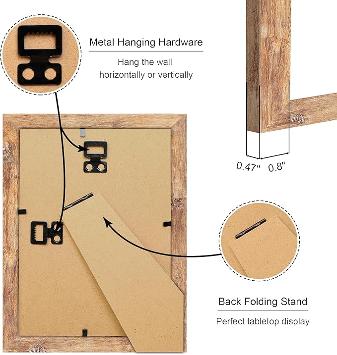 5x7 Picture Frame Set of 4, 5 x 7 Wood Photo Frames with Mat for 4x6, Natural Wooden Frame with Real Glass Cover for Wall and Tabletop Display,Brown-Ruum Studio Home