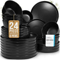 Matte Black Dinnerware Set - Ultra Chic Stoneware for 8-24pcs Plate Set - Dishwasher and Microwave Safe - Ceramic Plates and Bowls-Ruum Studio Home