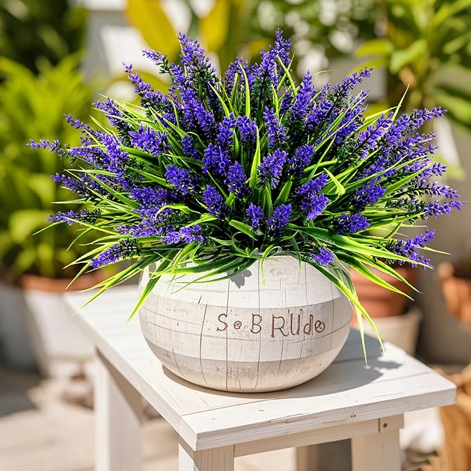 Geegoods 24 Bundles Artificial Plants Flowers Outdoor – Faux Lavender Flowers with Monkey Grass UV Resistant Plastic Faux Plants for Garden Porch Window Patio Hanging Planter Home Decor-Ruum Studio Home