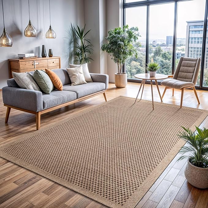 CAMILSON Easy Jute Rug 9x12, Indoor Outdoor Natural Color Fiber Area Rugs for Living Room Patio and Kitchen Rug, Sisal Boho Woven Design, Easy-Cleaning, Washable Outside Carpet Alfombras (9 x 12)-Ruum Studio Home