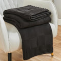 CozeCube Check Knit Throw Blanket, Jet Black Checkered Throw for Couch, Decorative Christmas Soft Cozy Warm Knitted Blanket for Bed Sofa Living Room, 60"X80"-Ruum Studio Home