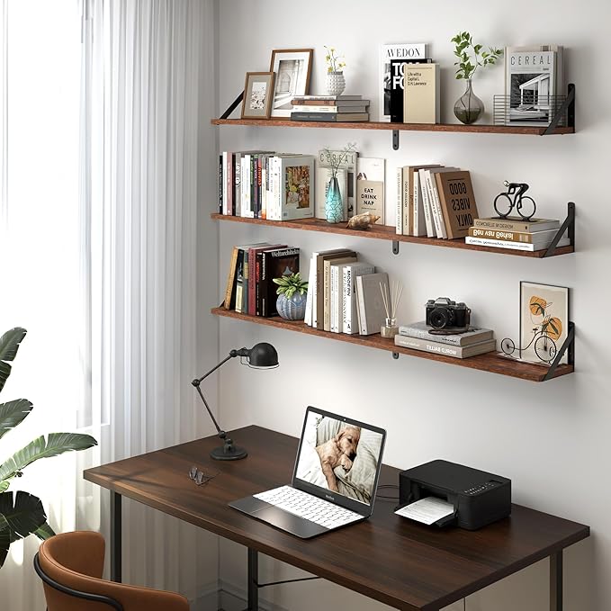 Heimlove 48 Inch Large Wall Bookshelves Set of 3, Wall Mounted Bookshelves,Heavy Duty Wooden Shelves for Living Room,Bedroom,Kitchen,Laundry Room Storage & Decor-Ruum Studio Home