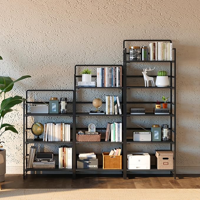 4NM No Assembly Foldable Bookshelf, 4-Shelf Collapsible Bookcase Storage for Small Spaces, 54" H, All Black-Ruum Studio Home