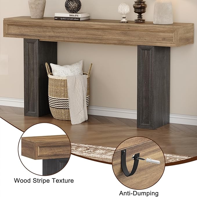 Rresyet 63 Inch Long Console Table, Sofa Table Behind Sofa, Wooden Entryway Table, Farmhouse Entryway Table for Entry, Hallway, Living Room (Wood)-Ruum Studio Home