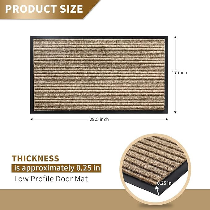 Yimobra Front Door Mat Outdoor Indoor Entrance, 100% Waterproof All-Season All Weather Doormat, Welcome Matt Outside Entry, Non Slip, Low Profile, Heavy Duty Patio Porch Floor Mats,29.5 x 17,Khaki-Ruum Studio Home