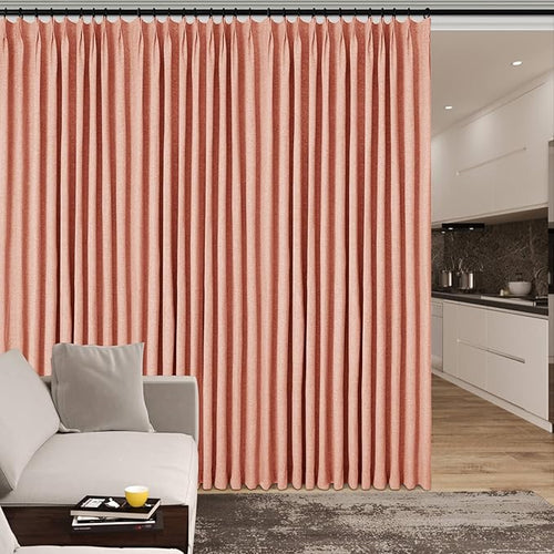 100% Blackout Linen Textured Drapes for Bedroom Pinch Pleated Curtains for Track System Portable Drapery for Sliding Glass Door/Storage/Space Room Divider, 70" Wx96 L, 1 PC, Orange-Ruum Studio Home