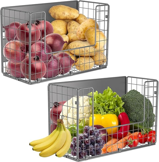 Magnetic Shelf for Fridge, Fruit Potato & Onion Storage Bins, Pantry Organizers & Storage, Large Container Magnetic Basket for Refrigerator, Kitchen Counter,Cabinet Magnetic Fridge Organizer Silver 2-Ruum Studio Home