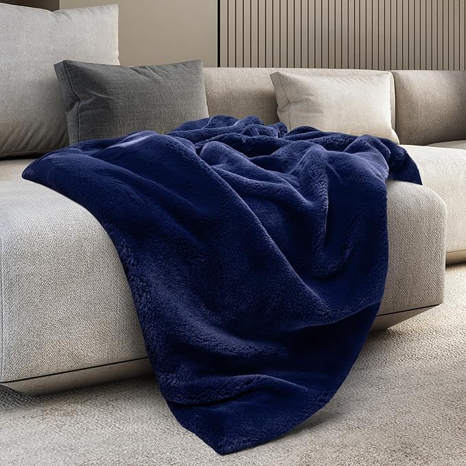 Mon Chateau Luxury Ultimate Plush Faux Fur Throw with 6cm Foldover for Couch, Sofa, or Bed - Plush Ultra Soft Blanket for Sleeping or Home Décor, 60" x 70"(Navy)-Ruum Studio Home