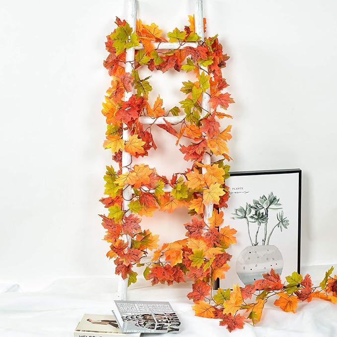 DearHouse 2 Pack Fall Garland Maple Leaf, 5.9Ft/Piece Hanging Vine Garland Artificial Autumn Foliage Garland Thanksgiving Decor for Home Wedding Fireplace Party Christmas (Green)-Ruum Studio Home