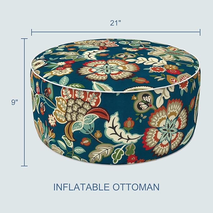 LVTXIII Inflatable Stool Ottoman Footrest with Handle, All Weather Foot Rest, Indoor or Outdoor Use for Home Patio Garden and Camping, D21 x H9, Peacock Blue-Ruum Studio Home