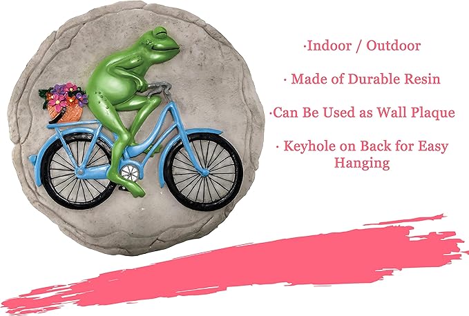 Spoontiques - Garden Décor - Frog on Bicycle Stepping Stone - Decorative Stone for Garden-Ruum Studio Home