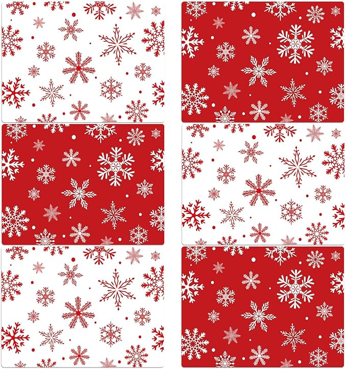 Christmas Placemats Set of 6 Christmas Red and White Snowflake Plastic Table Mats Winter Place Mats Washable Seasonal Xmas Winter Holiday Table Decoration for Indoor Outdoor Party Kitchen Dining-Ruum Studio Home