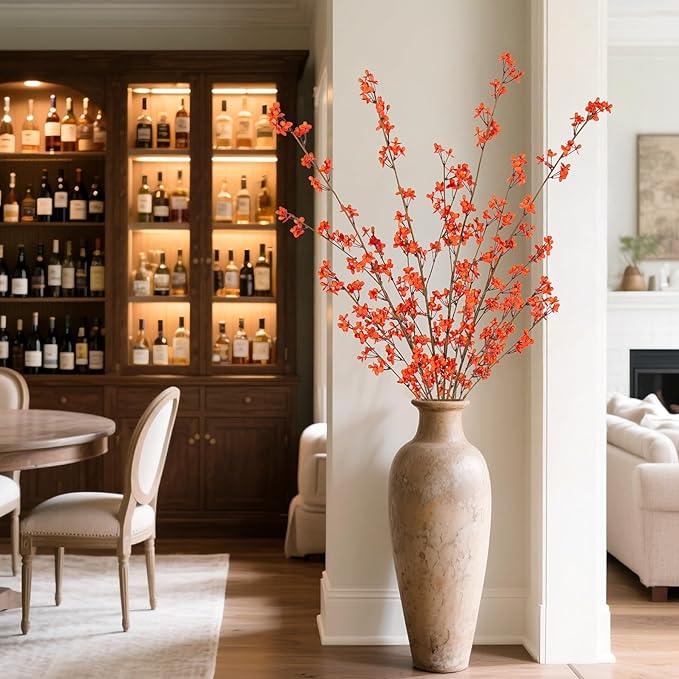 4Pcs Fake Flowers Blossom Branches Artificial Flowers for Indoor Decor, Faux Long Stem Realistic Indoor Plants for Vase Wedding Home Office Bedroom Party Table Centerpieces Decor-Ruum Studio Home