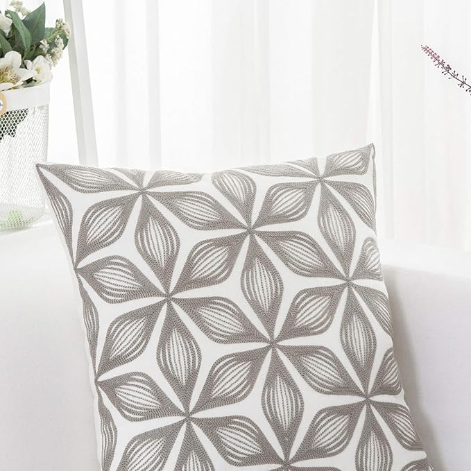 HWY 50 Grey Gray Decorative Throw Pillow Covers 18x18 Inch, Pack of 2 Embroidered Cotton Farmhouse Cushion Cover Pillow Case for Sofa Couch Living Room Bed Bedroon, Fashion Geometric Accent-Ruum Studio Home