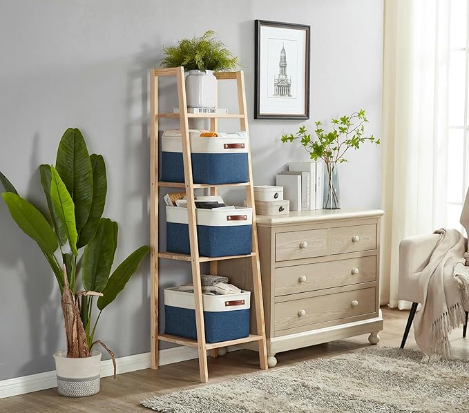 DECOMOMO Storage Bins Fabric Storage Baskets for Shelves, Linen Closet Organization Toys Nursery (Navy Blue and White, Large - 4 Pack)-Ruum Studio Home