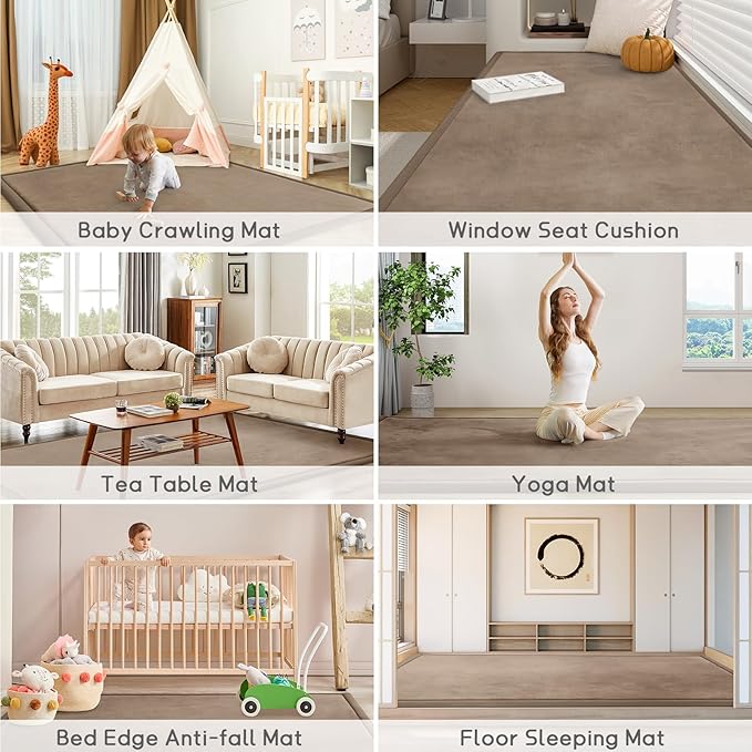 Baby Play Mat for Floor Tummy Time Mat Nursery Rug Muscle Mat Area Rug Playroom Rug Tatami Mat 6'7"x6'7" Memory Foam 1.3" Thick Crawling Mat for Babies,Toddlers, Infants, Kids,Floor Mat(Brown)-Ruum Studio Home