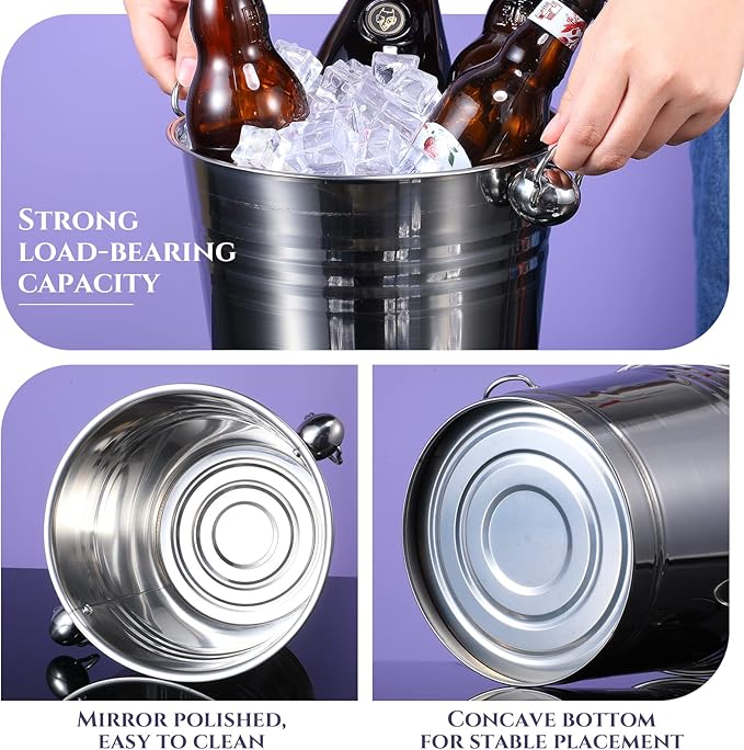 Amyhill 8 Pack Stainless Steel Ice Bucket 5.3 Quart/ 5 Liter with Handle Large Insulated Champagne Buckets Beer Bucket for Cocktail Bar Wine Parties Chilling Wine Champagne Home(Silver)-Ruum Studio Home
