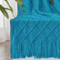 inhand Teal Throw Blanket for Couch and Bed, Soft Living Room Home Decor Knitted Blanket with Tassel, Outdoor Lightweight Breathable Summer Blanket, Farmhouse Warm Woven Decorative, 50"x60"-Ruum Studio Home