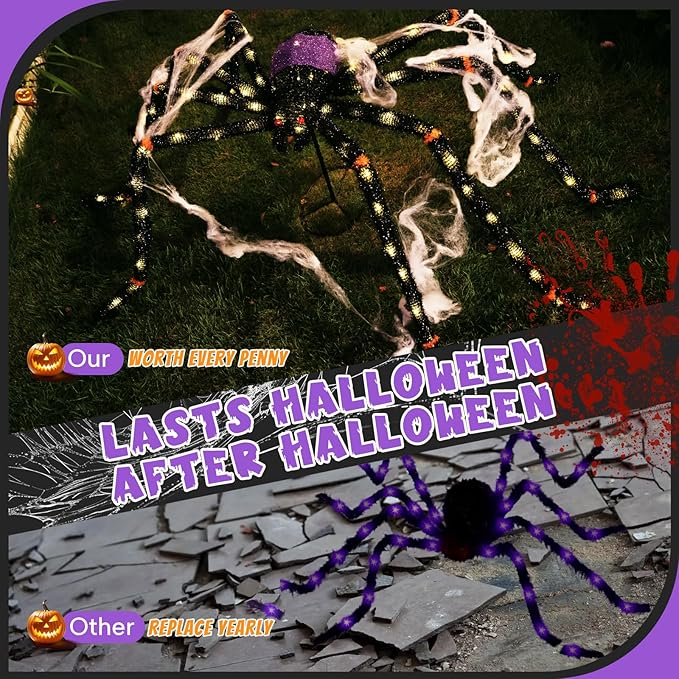 5.5FT Giant Spider Halloween Decorations with 100 LED, Plug-in Pre-Lit Light Up Scary Spider Halloween Decorations, Large Spider Decorations for Outdoor, Yard, Lawn, Exterior Walls-Ruum Studio Home