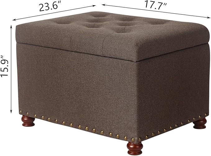 Joveco Storage Ottoman Linen Tufted Bench, Rectangular Footrest Footstool Coffee Table Seat for Living Room Bedroom, Coffee-Ruum Studio Home