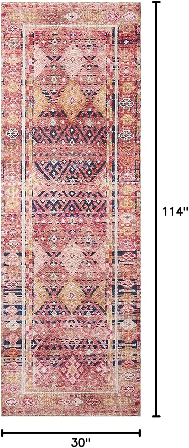 Loloi Layla Collection LAY-15 Magenta/Multi 2'-6" x 9'-6" .13" Thick Runner Rug, Soft, Durable, Vintage Inspired, Distressed, Low Pile, Non-Shedding, Easy Clean, Printed, Living Room Rug-Ruum Studio Home