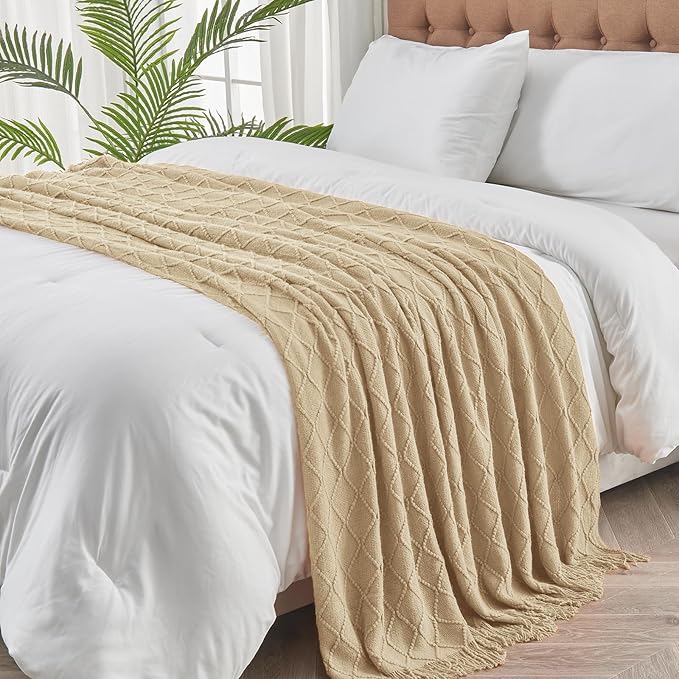 inhand Knitted Throw Blanket for Couch and Bed, Soft Living Room Home Decor Knitted Blanket with Tassel, Outdoor Lightweight Breathable Summer Blanket, Farmhouse Warm Woven Decorative, 50"x60"-Ruum Studio Home