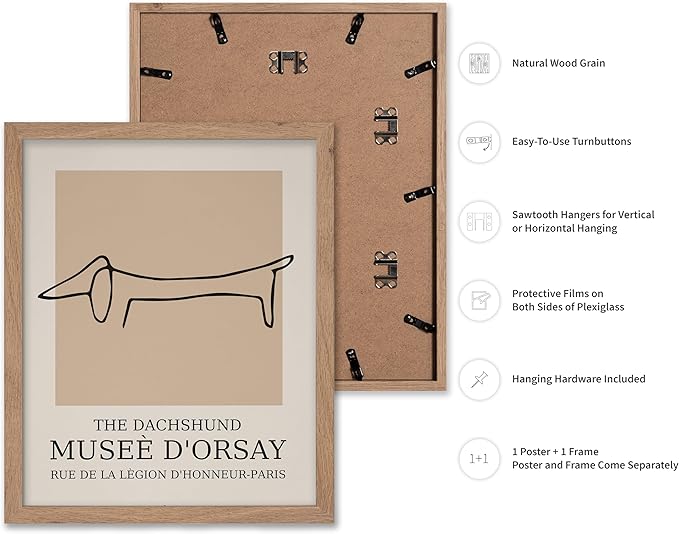 Poster Master Vintage Poster - Retro Minimalist Print - Gift for Artist, Housewarming - Dachshund Dog, Line Drawing, Abstract - Wall Decor for Living Room, Bedroom, 11x14 Beige Framed-Ruum Studio Home